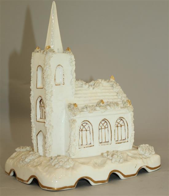 A rare Staffordshire porcelain church pastille burner and cover, c.1835, 23cm